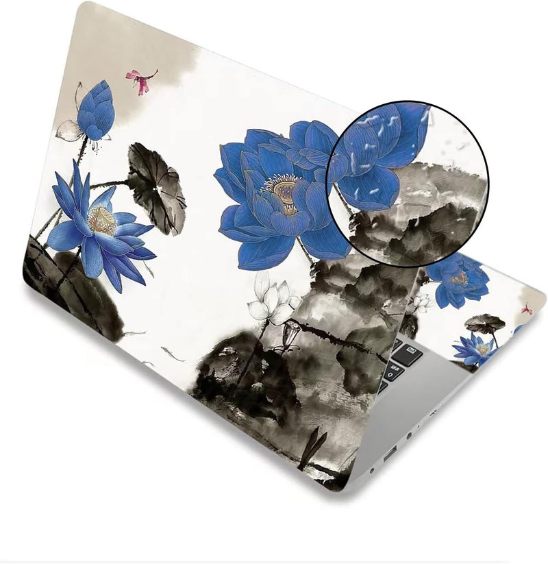 ARTSO 15.6 inch Laptop Notebook Skin Sticker Universal Soft Art Cover Decal Fits 12 13 13.3 14 15 15.4 15.6 inch Laptop Protector,Easy to Apply, Reusable, Blue Lotus Ink Painting - Image 5